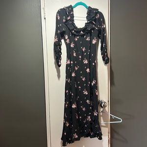 H&M long sleeve floral ruffle midi dress